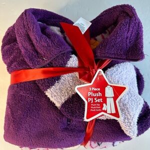 Purple Cozy Fuzzy 3pc Pajama Sz Medium Purple Lavender Hearts Set NWT